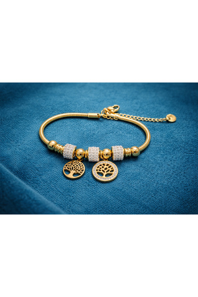 Karmu Accessories Zirkon Taşlı Hayat Ağacı Lüks 316L Çelik Bileklik
