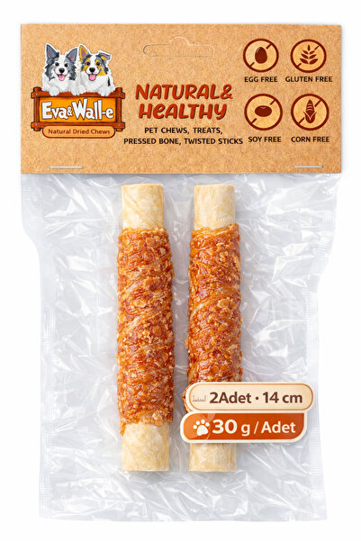 Eva & Wall-e Doğal Tavuk Etli Sarma Köpek Çiğneme Kemiği - 2 Adet Kalın Çubuk