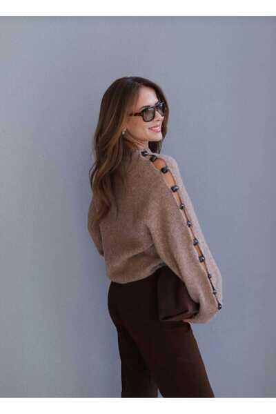 ANBLYs COLLECTION Wool Blend Sweater with Wooden Accessory Detail, Crew Neck,...