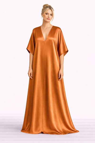 UNTIMELY Deep V-Neck, A-Form Fit Maxi Stylish Satin Dress