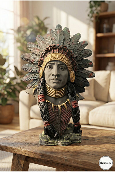 Dekoromi Dekoratif Kızıl Derili Biblo Lüks Obje ve Büst Heykel (30x20cm)