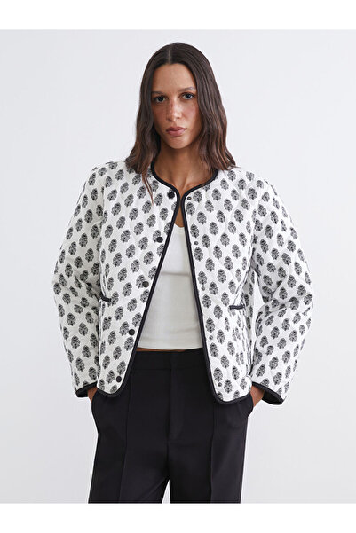 LC Waikiki Lcw Vision Black Crew Neck Patterned Women's Coat