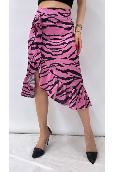ELİSA Women's zebra print midi skirt with a tie top - Made in Turkey -