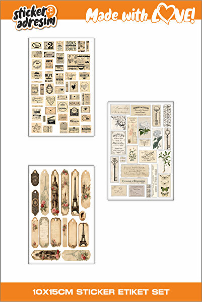 Sticker Adresim 9 Sayfa Vintage Sticker Set - Etiket - Bullet Journal