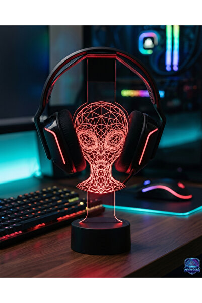 dekarasyon RGB Led Işıklı Uzaylı Alien Tasarımlı Masaüstü Oyuncu Kulaklık Sta...
