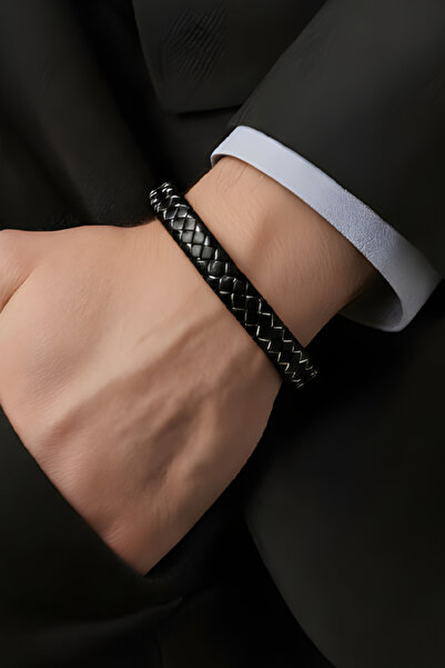 NBS Beautiful Naturel Stones Men's Leather Bracelet with Quality Magnet Closu...