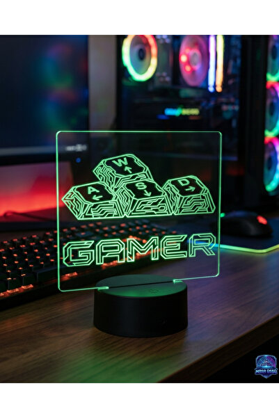 dekarasyon PC Oyuncusu Arkadaşa Hediye RGB Gamer Masası Dekoru WASD Yazılı Le...