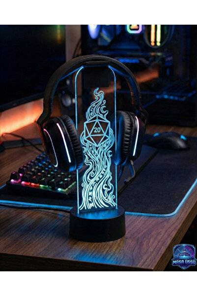 dekarasyon Masa Üstü RGB Led Işıklı D20 Zar Tasarımlı Gamer Oyuncu Kulaklık S...