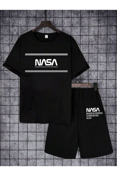 Kids Літній комплект для дівчаток і хлопчиків з принтом NASA: чорні шорти та ...