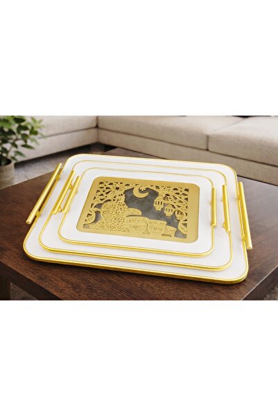 Ramadan Set of 3 Nested Serving Trays High-Gloss Acrylic Iftar & Eid Decorati...