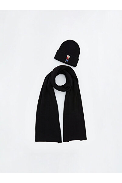 LC Waikiki Eșarfă și căciulă pentru bărbați cu broderie ursuleț de pluș, Cole...