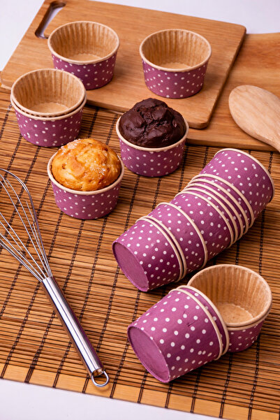 Delvos 25-Pack Burgundy, Pink Polka Dot Kraft Muffin Cupcake Mold Cake Capsul...