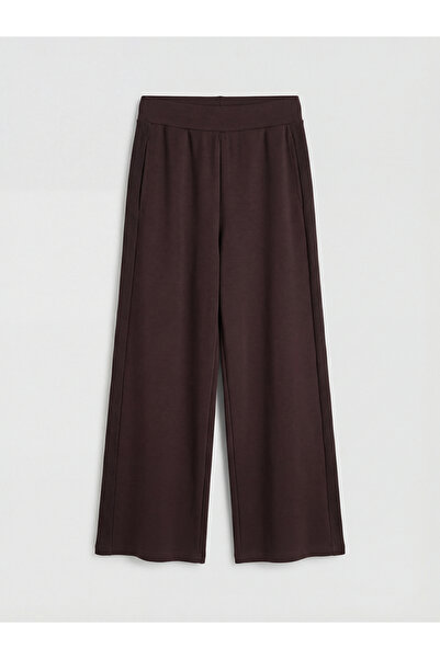 LC Waikiki Brown Women's Pleated Fabric Trousers with Belt at the Waist