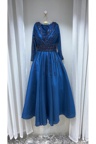 dalaa Petrol colored evening dress