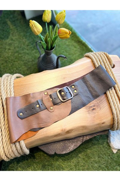 Yılday Gür Butik حزام مشد بوهيمي مصنوع يدويًا من الجلد الطبيعي ثنائي اللون من ويسلي