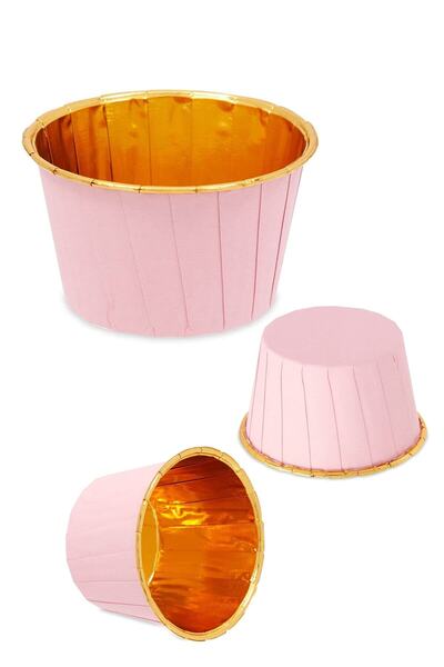 Delvos 25 Pieces Pink Gold Metallic Muffin Cake Mold Shiny Gold Cupcake Capsule Muffin Mold 7x4 Cm