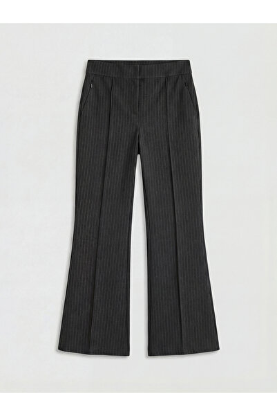 LC Waikiki Gray slim fit striped spanish leg women's trousers