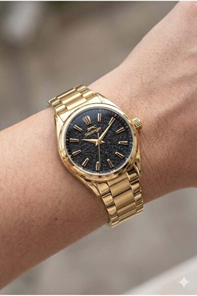 Slazenger Black Dial Women's Wristwatch |   30mm, Gold Steel Case and Band, 5...