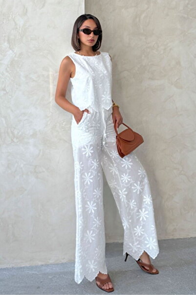 Caddebostan Moda White Embroidered Loose Trousers Modern Premium Luxury Trend...