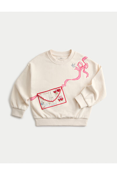 Marks & Spencer Saf Pamuk Karışımlı Zarf Detaylı Sweatshirt (2-8 Yaş)