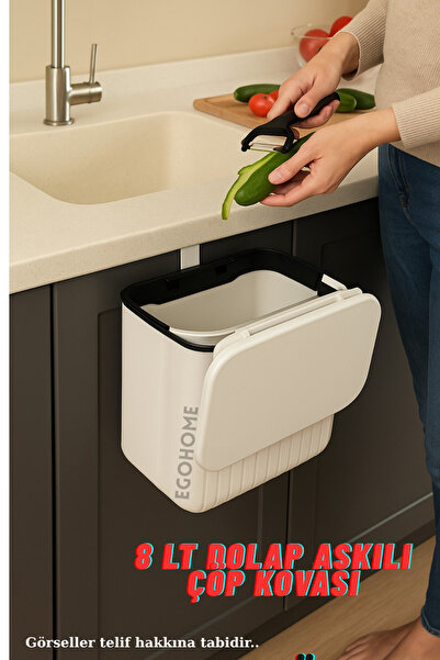 Saatistan Çizgili 8 Lt Askılı Çöp Kutusu, Mutfak ve Dolap İçin Çok Amaçlı