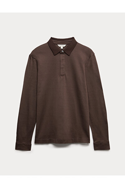 Marks & Spencer Saf Pamuklu Dokulu Uzun Kollu Polo Üst