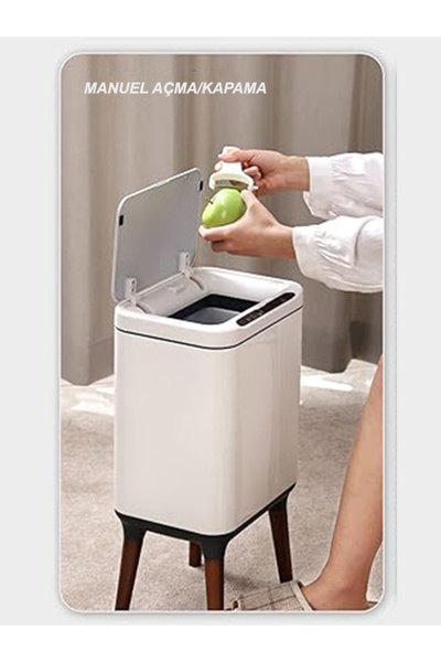 Saatistan Paslanmaz Çelik Sensörlü Şarjlı Ayaklı Çöp Kovası