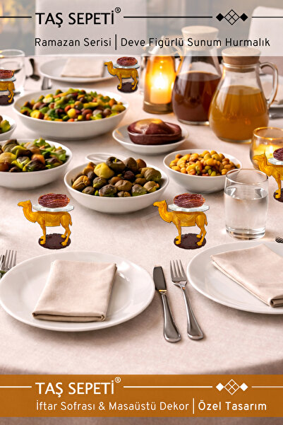 TAŞ SEPETİ Hurmalık 6 Adet Deve Figürlü Sunum Seti 1.Kalite Ramazan İftar Mas...