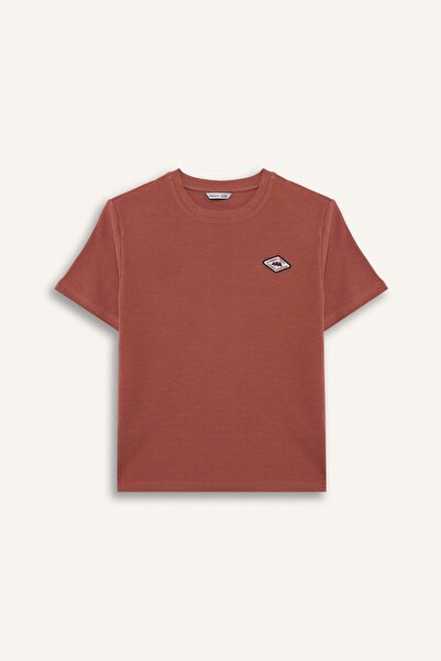 DeFacto Широка яка, къса ръкавна тениска с апликация за момчета G6988A826SM