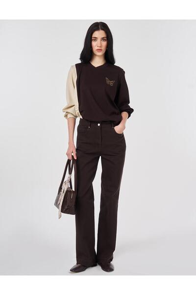 Kayra Straight Fit Denim Trousers Dark Brown