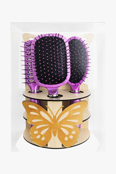 DAKKA KADİMA 3-Piece Hair Brush Set in Light Color with Stand, Fuchsia