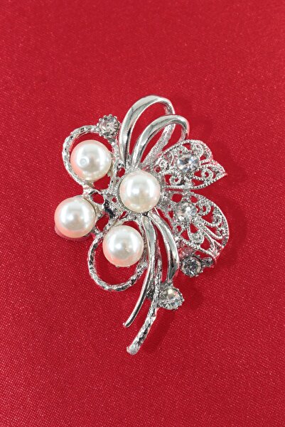 KEEBA Mutluluk ve zenginliğim sembolü Neva buketi broş gümüş renk zirkon inci...