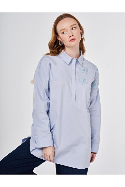 Kayra Tunica din bumbac cu detaliu aplicat, albastru
