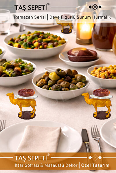 TAŞ SEPETİ Hurmalık 12 Adet Deve Figürlü Sunum Seti 1.Kalite Ramazan İftar Ma...