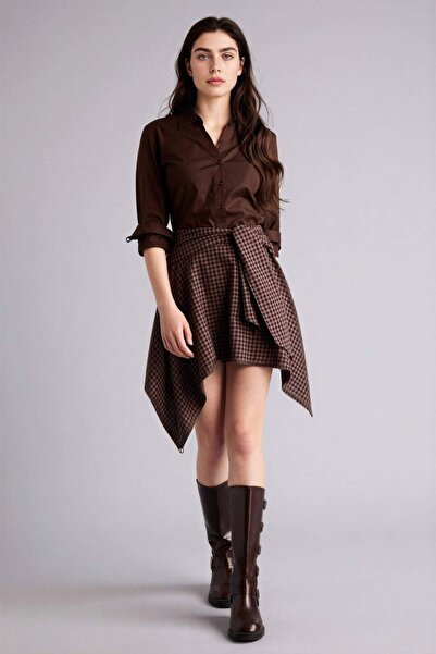 DeFacto Asymmetrical Checkered Flannel Skirt G7871Ax26Sp