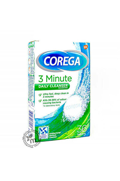 Corega 3 Minute Daily Denture Cleanser Tablets for Dentures, 36 Tablets