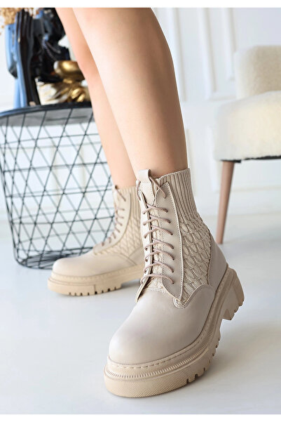 ARMÜZ Utag Beige Leather Laced Boots