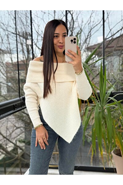 IŞILDA FASHION Madonna collar asymmetric sweater