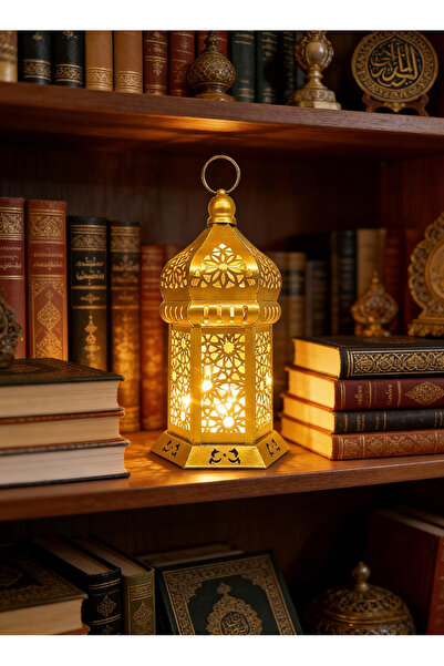 Pomefar Gold Ramadan Lantern, Vintage LED Ramadan Lamp, Hollow Design Ramadan...