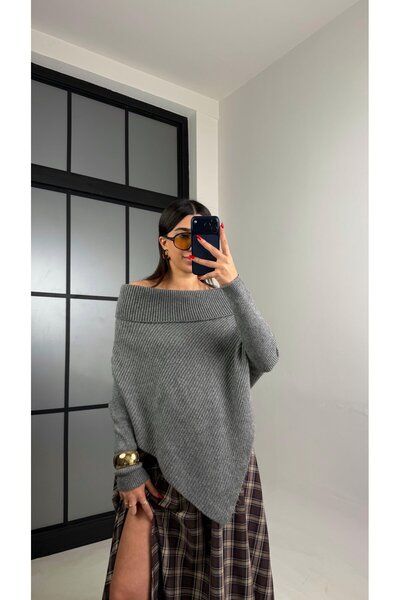IŞILDA FASHION Madonna collar asymmetric sweater