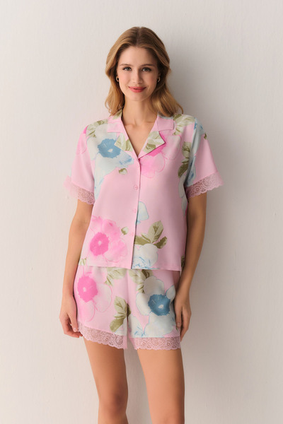 SUWEN Meloni Gömlek Yaka Şort Pijama Takımı