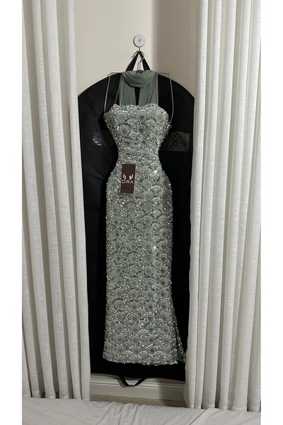 Ora Evening dress with embroidered details and a georgette shawl