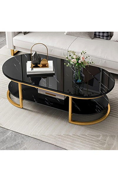TrentonGCC Modern Solid Wood Center Coffee Table 120×60×45 cm with Black Meta...