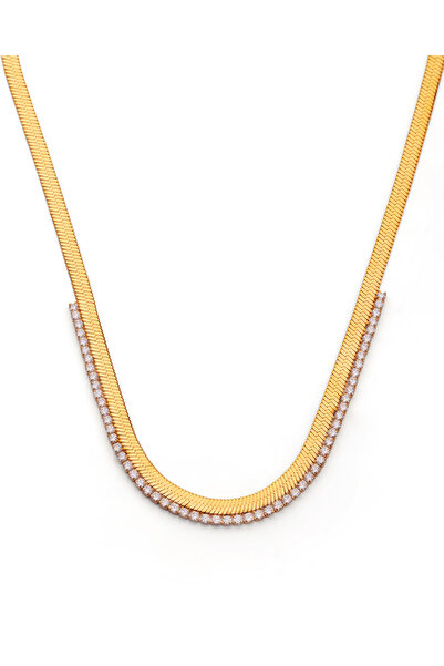 TAAHIRA 18K Gold Plated Snake Chain Zirconia Tennis Necklace