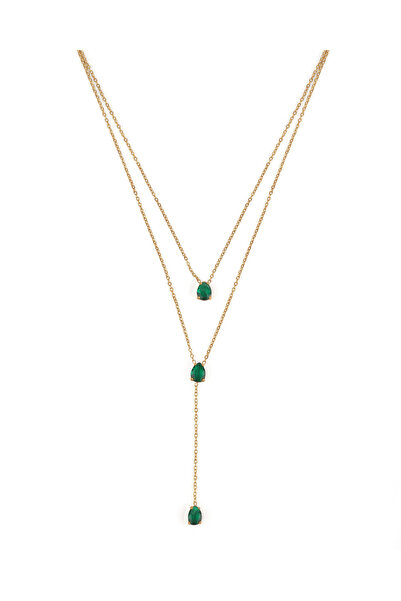 TAAHIRA Double Layered Emerald stone Neckalce
