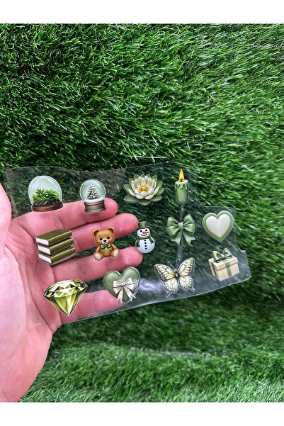 STEPNİCK Yeşil Konseptli UV DTF Transfer Baskı Sticker Seti Suya Dayanıklı Ka...
