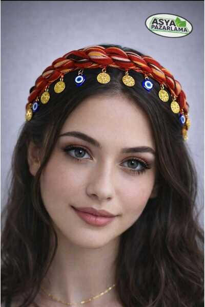 ASYA PAZARLAMA 5 قطع من كيشان المنسوج باللون الأسود مع خرز العين الشريرة، وشا...