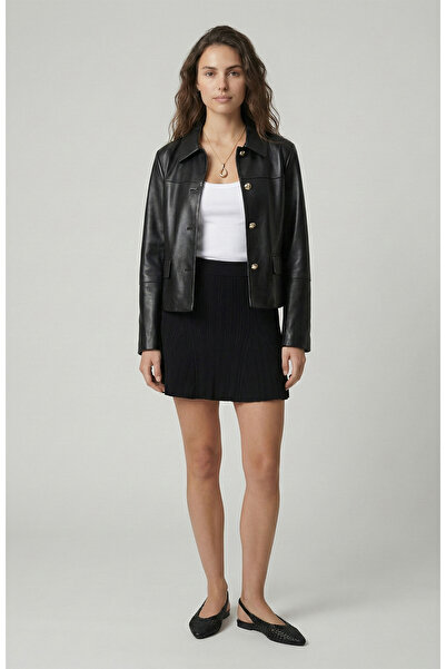 Network Siyah Volanlı Mini Triko Etek