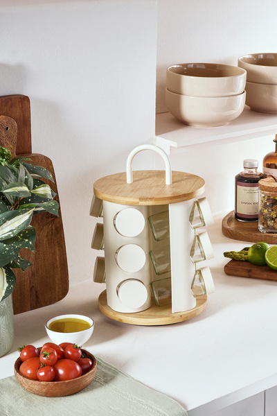 Karaca Alya Dönen Standlı 12'li Baharat Takımı Krem