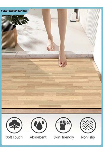 Generic 40*120CM Retro Wooden Bathroom Absorbent Floor Mat Dirt-resistant Eas...